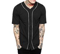 Hat and Beyond Mens Baseball Button Down Jersey Hipster Hip Hop T Shirts - black - S
