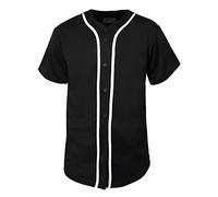 Hat and Beyond Mens Baseball Jersey Button Down T Shirts Hipster Plain Hip Hop 1UPA02, 01 Black/White, Medium