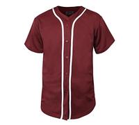 Hat and Beyond Mens Baseball Jersey Button Down T Shirts Hipster Plain Hip Hop 1UPA02, 01 Burgundy/White, Medium