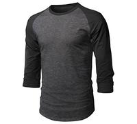 Hat and Beyond Mens Baseball Raglan 3/4 Sleeve Plain Casual Tee Basic Active T Shirts (Medium, 1hc08_Charcoal/Black)
