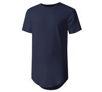 Mens Hipster Curve Hem Droptail Tee Premium Longline T Shirts - blue - Medium