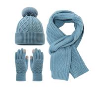 Hat and Scarf Set for Women 3 PCS Winter Knitted Beanie Earmuffs Screen Gloves Beige Green Blue Khaki Thermal Socks 3 In1 Warm Cap Soft Fleece Brushed Inner Lining Circle Neck Warmer Thicken mittens