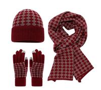 Hat and Scarf Set for Women 3 PCS Winter Knitted Beanie Earmuffs Screen Gloves Beige Green Blue Khaki Thermal Socks 3 In1 Warm Cap Soft Fleece Brushed Inner Lining Circle Neck Warmer Thicken mittens