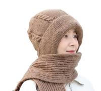 Hat and Scarf Set for Women UK Multifunction Integrated Ear Windproof Caps Knitting Thick Warm Ear Guard Hooded Scarf Solid Winter Knitted Hat Christmas Gifts Cooling Daily Essentials