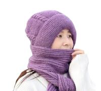 Hat and Scarf Set for Women UK Multifunction Integrated Ear Windproof Caps Knitting Thick Warm Ear Guard Hooded Scarf Solid Winter Knitted Hat Christmas Gifts Cooling Daily Essentials
