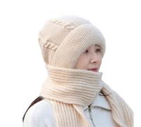 Hat and Scarf Set for Women UK Multifunction Integrated Ear Windproof Caps Scarfs Knitting Thick Warm Ear Guard Hat Hooded Scarf Solid Winter Knitted Hat Christmas Gifts Cooling Daily Essentials Sales