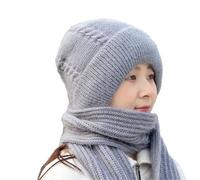 Hat and Scarf Set for Women UK Multifunction Integrated Ear Windproof Caps Scarfs Knitting Thick Warm Ear Guard Hat Hooded Scarf Solid Winter Knitted Hat Christmas Gifts Cooling Daily Essentials Sales
