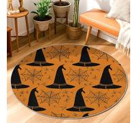 Hat Area Rug, Halloween Festive Spiderweb Spider Halloween Orange Non-Slip Backing Indoor Doormat Round Throw Rug Non Shedding Bathroom Entryway Kitchen Bedside Decor 3' X 3'