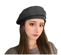 Hat Cap Beret Beret Artist French Beret Women Leather Beret Faux Men Summer (Black, One Size)