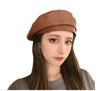 Hat Cap Beret Beret Artist French Beret Women Leather Beret Faux Men Summer (Brown, One Size)