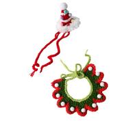 Hat Collar Set, 2-Piece Christmas Knit Accessories with Tree Detail, Wreath Trim, Tie-on Wear for Party Portrait Photos Costume Knitted Pet Hat Wreath Collar Tie Festive Feline Accessory