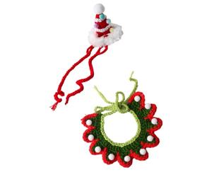 Hat Collar Set, 2-Piece Christmas Knit Accessories with Tree Detail, Wreath Trim, Tie-on Wear for Party Portrait Photos Costume Knitted Pet Hat Wreath Collar Tie Festive Feline Accessory