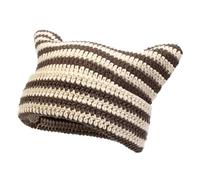 Hat Digger Crochet Hats for Women Handmade Knit Cat Ear Beanie Hat Winter Hat Vintage Goth Lambskin Hat, brown, One Size