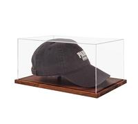 Hat Display Case, No Assembly Required Clear Acrylic Baseball Cap Stand, UV Protection Signed Hat Transparent Showcase, UV Protection Box with Solid Wood Base Risers & Hat Shaper