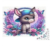 Hat Donkey Jigsaw Puzzles Floral Wreath 1000 Piece Recycled Paper for Adults Puzzle Fun Present Home Decor Stimulate Brain Thinking Great Gift 70x50cm/1000pcs