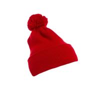 Flexfit Unisex Cuffed Pom Pom Knit Beanie Beanie Hat, Red,