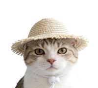 Hat for Cats, Adjustable and Cute Straw Costume | Sun Hats Summer Knitted for Kittens, for Puppies Small Medium Breeds Party Cosplay Travel Camping Outdoor