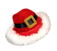 Hat for Dogs, White Plush Trim, Garment, Adjustable Headpiece, Cowboy Dog Costume with Christmas Elements - For Birthday Party, Wedding Party, Winter Cosplay