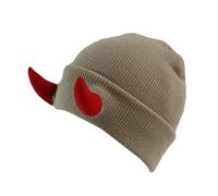 Hat for large heads, men's devil horns, men's hat, knitted beanie with horns, women's hip hop daemon horns cap for winter, warm ski outdoor roofing cap, khaki, One Size