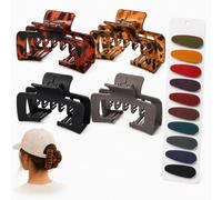 Hat Friendly Hair Claw Clips Set and Snap Barrettes for Women Baseball Caps | 14 Pcs Matte & Tortoise Large Jaw Clips & 10 Colours Teardrop Pins, Non-Slip Hold Accessory for Thick Hair & Ponytails