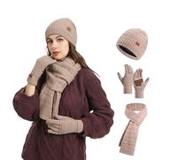 Hat Gloves and Scarf Set, Ladies Thermal Gloves, 3pcs Beanie Hat Long Scarf Thermal Gloves Winter Stretchy Elastic Thermal Warm Knitted Beanie Cap Circle Neck Warmer Touchscreen Glove Soft Fleece
