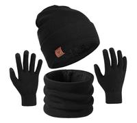 Hat Gloves Scarf, Mens Thermal Gloves, 3pcs Winter Beanie Hat Scarf with Touchscreen Gloves Stretchy Elastic Warm Knitted Hat Fleece Lined Circle Neck Warmer Touchscreen Gloves Outdoor Sports
