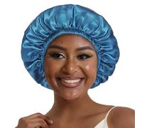Hat Hut Satin Bonnet for Sleeping - Cap for Curly Hair Wrap Reversible (Prussian Blue/Black)