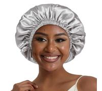 Hat Hut Satin Bonnet for Sleeping - Curly Hair Wrap Reversible (Ash Grey/Black)
