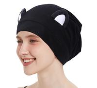 Hat Hut Satin Bonnet Silk Bonnet Hair Cover Sleep Cap for Curly Hair Women Adjustable Silk Lined Slouchy Beanie Hat with Ears (Black Cat Women)