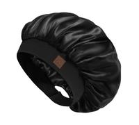Hat Hut Satin Bonnet Silk Bonnet Sleep Cap for Women Hair Bonnet for Curly Hair Sleeping Adjustable Wide Band Double Layer (Black)