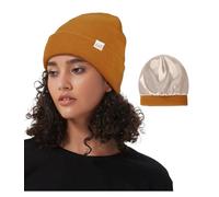 Hat Hut Satin Lined Beanie for Women Men Winter Hats for Women Silk Lining Slouchy Beanie Ski Hat Warm Unisex Cuffed Cap (Light Brown)