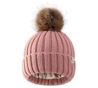 Hat Hut Toddler Beanie Satin Lined Beanie for Baby Winter Hats for Kids Bobble Hat Pom Pom Beanie for Boys Girls (A3-Pink)