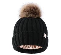 Hat Hut Toddler Beanie Satin Lined Beanie for Baby Winter Hats for Kids Bobble Hat Pom Pom Hat for Boys Girls (A1-Black)