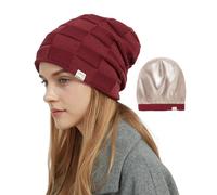 Hat Hut Womens Beanie Satin Lined Beanie Winter Hats for Women Men, Silk Lined Slouchy Beanie Hats Soft Warm Ski Hat Unisex (UK, Alpha, One Size, Burgundy)