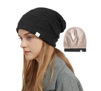 Hat Hut Womens Beanie Satin Lined Beanie Winter Hats for Women Men, Silk Lined Slouchy Beanie Hats Soft Warm Ski Hat Unisex (UK, Alpha, One Size, Pure Black)