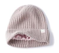 Hat Hut Wool Beanie Satin Lined Winter Hats Slouchy Beanie with Silk Lining Warm Wool Knit Ski Hat Cuffed Cap Women Men (UK, Alpha, One Size, Pink Coffee)