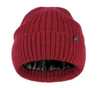 Hat Hut Wool Beanie Satin Lined Winter Hats Slouchy Beanie with Silk Lining Warm Wool Knit Ski Hat Cuffed Cap Women Men (UK, Alpha, One Size, Dark Red)