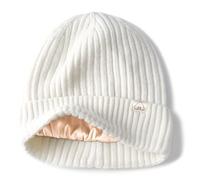 Hat Hut Wool Beanie Satin Lined Winter Hats Slouchy Beanie with Silk Lining Warm Wool Knit Ski Hat Cuffed Cap Women Men (UK, Alpha, One Size, White)