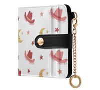 Hat Moons White Print Small Women Wallet PU Leather RFID Blocking Bifold Compact Card Holder with Coin Pocket Zipper Purse for Girls Women Ladies