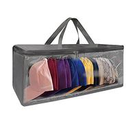 Hat Organizer for Closet, 8.6" Width Widened Design, Large Hat Box, Baseball Cap Storage Bag with Carrying Handles & Lid, Solid Structure with Plastic Boards (Dark Gray)