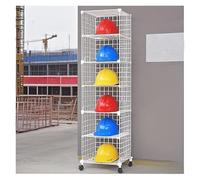 Hat Organizer Stand,Large Mobile Safety Helmet Storage Box with Lockable Wheels, White Hard Hat Rack, Adjustable Dividers for 15-75 Helmets, 360° Rotating Design, Durable 6-Grid Shelf (15.4
