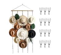 Hat Rack for Wall, Hat Organizer with 12 Clips, Hat Storage Boho Hat Hanger Decorative Hat Holder for Fedora Cowboy Hat Wide Brimmed Hat Display (155 x 80 cm)