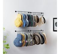 Hat Rack Wall Cap Organizer - Baseball Hat Racks Display Holder with 40 Hooks - Modern Metal Black Hats Storage Wall Mounted Caps Hanger Set of 4 for Closet Door Bedroom Entryway Laundry(Black)