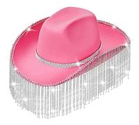 Hat Rhinestones Fringe Glitter Rave Disco Hats for Halloween Dress Up Cosplays Party Costume Accessories Cowboy with Fringe Cowgirl Costume for Women Adult Girls to Wear Western Party Bachelorette