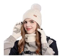 Hat Scarf and Gloves Set Ladies, Gloves Winter, 3pcs Beanie Hat Long Scarf Thermal Gloves Winter Stretchy Elastic Thermal Winter Warm Knitted Hat Neck Warmer and Touchscreen Gloves Outdoor Sports