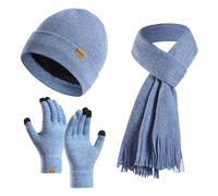 Hat Scarf and Gloves Set Ladies Knitted Hat and Scarf Set Touch Screen Gloves Cold Weather Sets Crochet Hat Womens Women's Gloves & Mittens 3 PCS Unisex Thermal Winter Set (Light Blue, One Size)