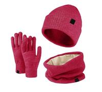 Hat Scarf and Gloves Set Ladies Thermal Warm Knitted Beanie Cap Men Soft Fleece Brushed Inner Lining Elastic Circle Neck Warmer Thicken Touchscreen Gloves Winter Set Hot Pink