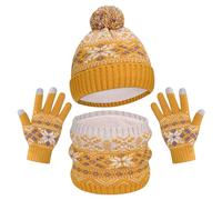 Hat Scarf and Gloves Set Ladies Warm Long Scarf Beanie Hat and Touch Screen Gloves Set Cold Weather Sets Ladies Winter Hats Knitted Mittens Gloves 3 PCS Unisex Thermal Winter Set (Yellow, One Size)