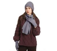 Hat Scarf and Gloves Set Ladies, Winter Beanie Hat Long Scarf Touchscreen Gloves Sets, Fleece Lined Warm Bobble Hat Knitted Scarf Mitten 3 in 1 Cold Weather Set