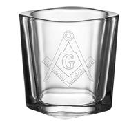 Hat Shark Mason Masons Masonic Live Better Logo Symbols - 3D Laser Engraved Square Shot Glass, 1.5 oz